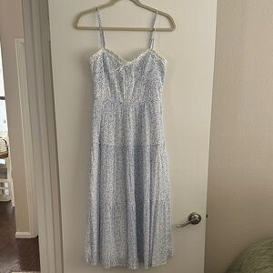 Light Blue Floral Sundress with Lace Trim
